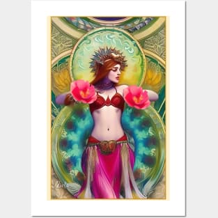 Exotic Floral Art Deco style Belly Dancer Girl Posters and Art